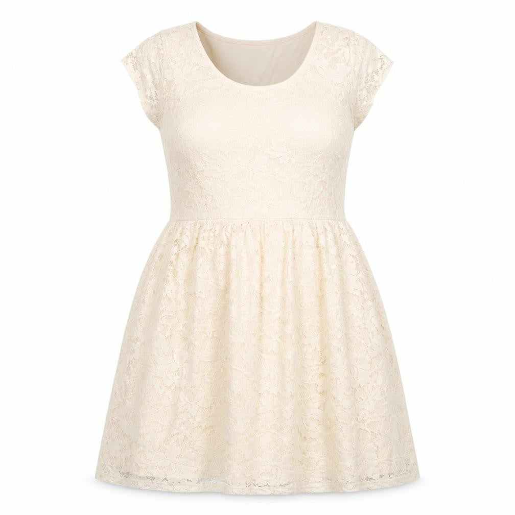 Front view of Dorothy Perkins women’s beige polyester fit & flare, size UK 16, round neck pullover