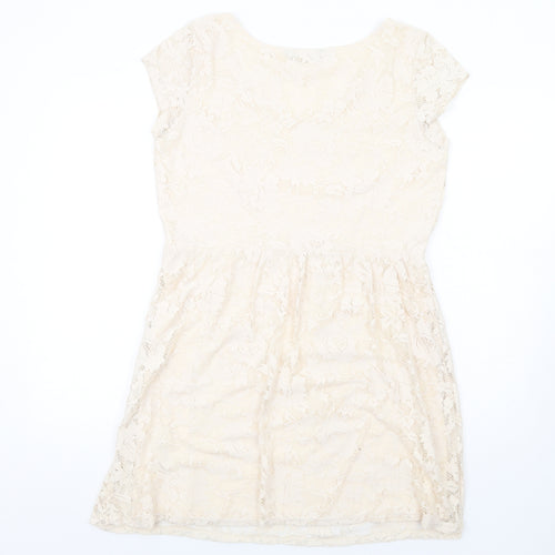 Dorothy Perkins Womens Beige Polyester Fit & Flare Size 16 Round Neck Pullover