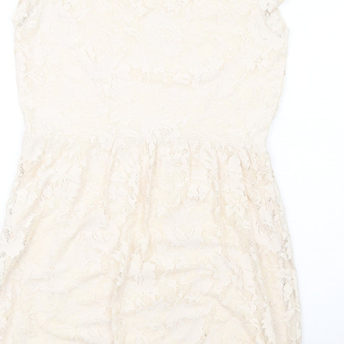 Dorothy Perkins Womens Beige Polyester Fit & Flare Size 16 Round Neck Pullover
