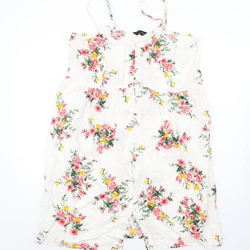 Yours Womens Ivory Floral Viscose A-Line Size 20 V-Neck Button