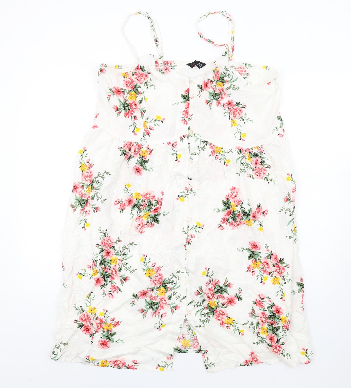 Yours Womens Ivory Floral Viscose A-Line Size 20 V-Neck Button