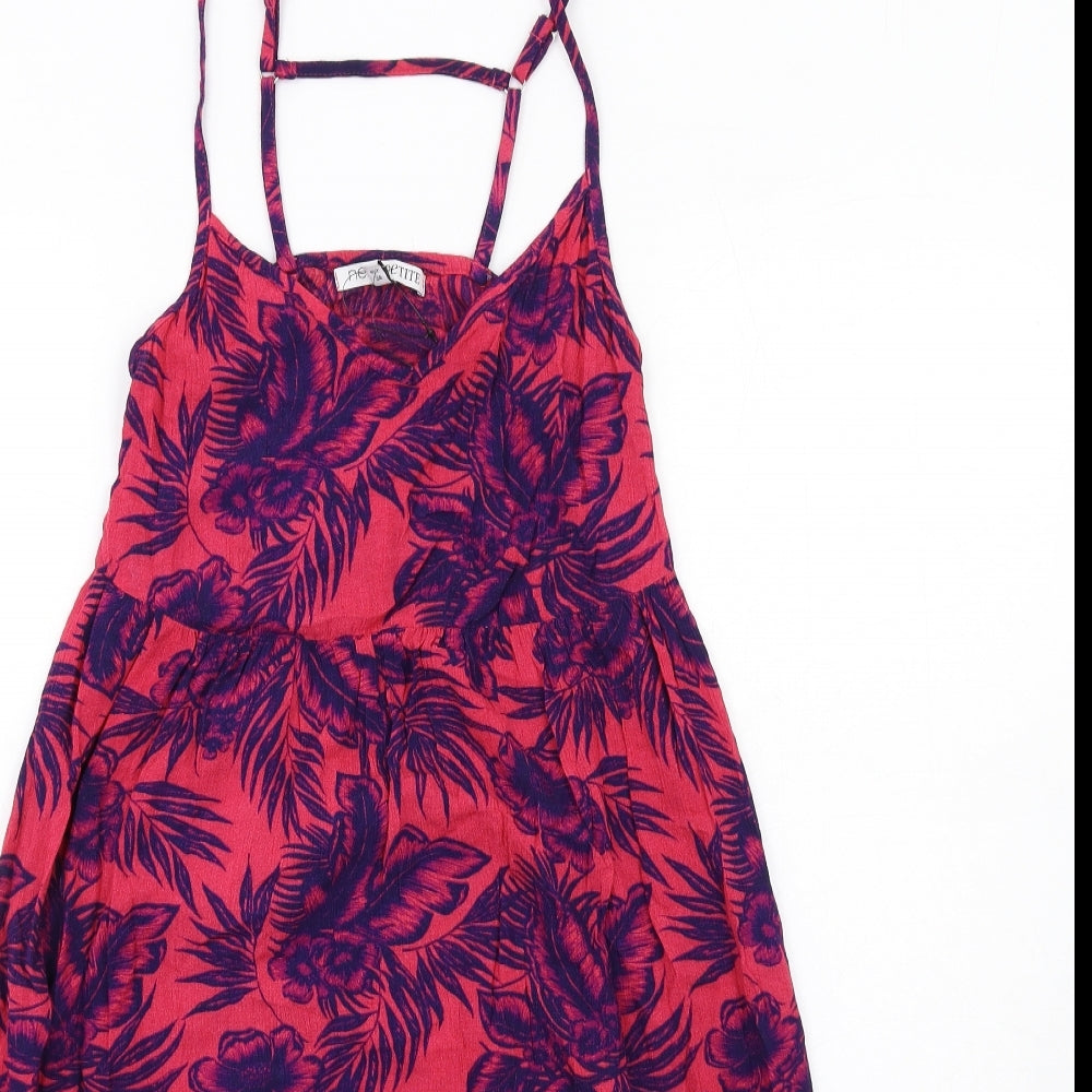 NEXT Womens Pink Floral Viscose A-Line Size 6 V-Neck Pullover
