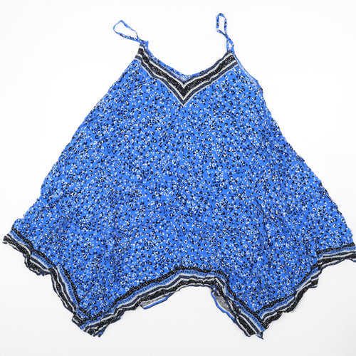 Monsoon Womens Blue Geometric Viscose Slip Dress Size M V-Neck Pullover