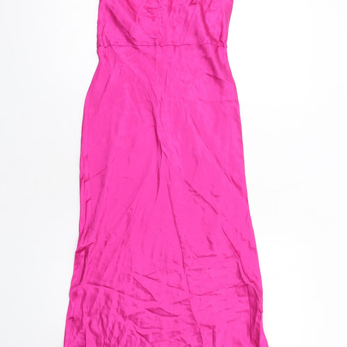 Zara Womens Pink Viscose Maxi Size M Cowl Neck Zip
