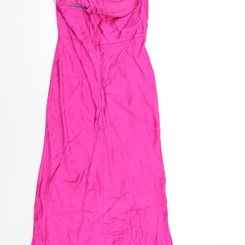 Zara Womens Pink Viscose Maxi Size M Cowl Neck Zip