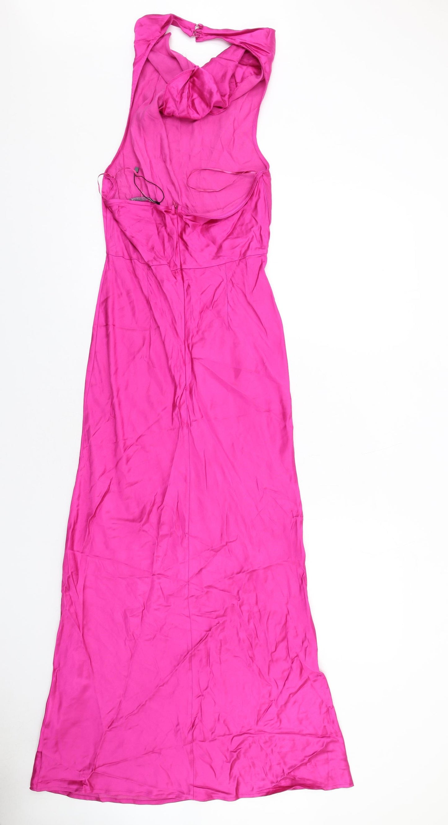 Zara Womens Pink Viscose Maxi Size M Cowl Neck Zip
