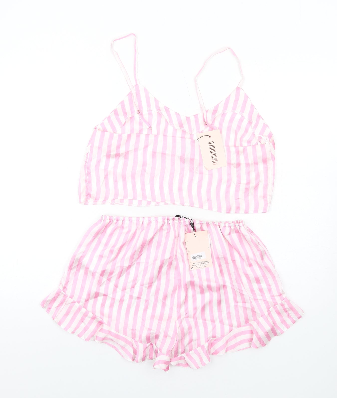 Missguided Womens Pink Striped Polyester Cami Pyjama Set Size 12