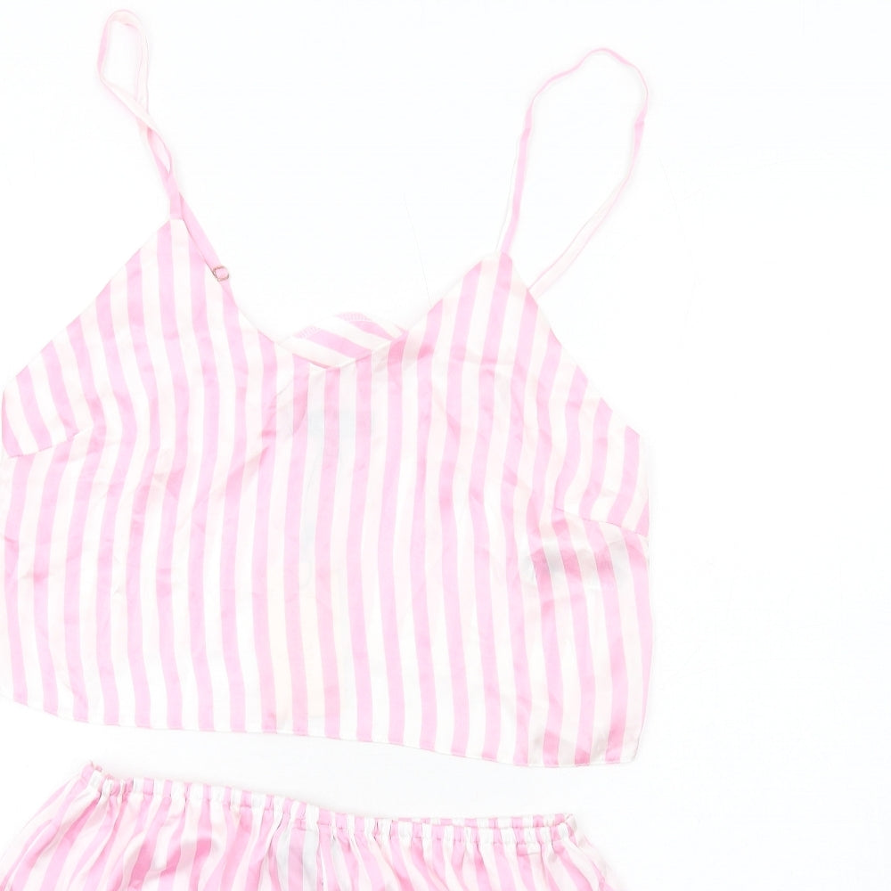 Missguided Womens Pink Striped Polyester Cami Pyjama Set Size 12