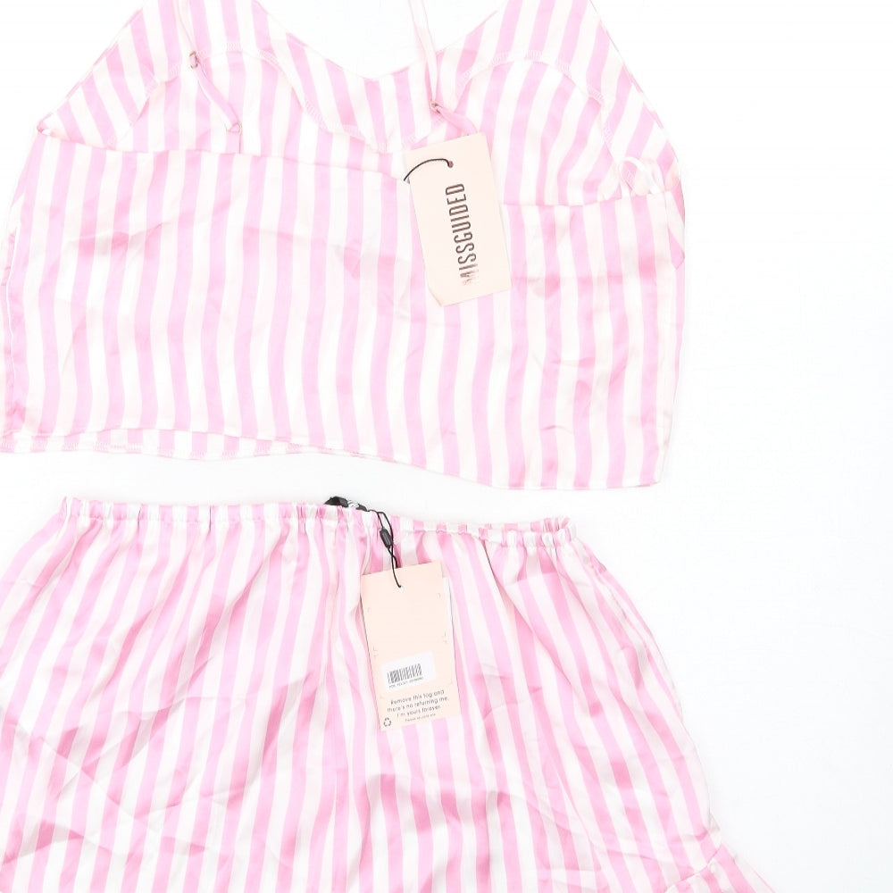 Missguided Womens Pink Striped Polyester Cami Pyjama Set Size 12