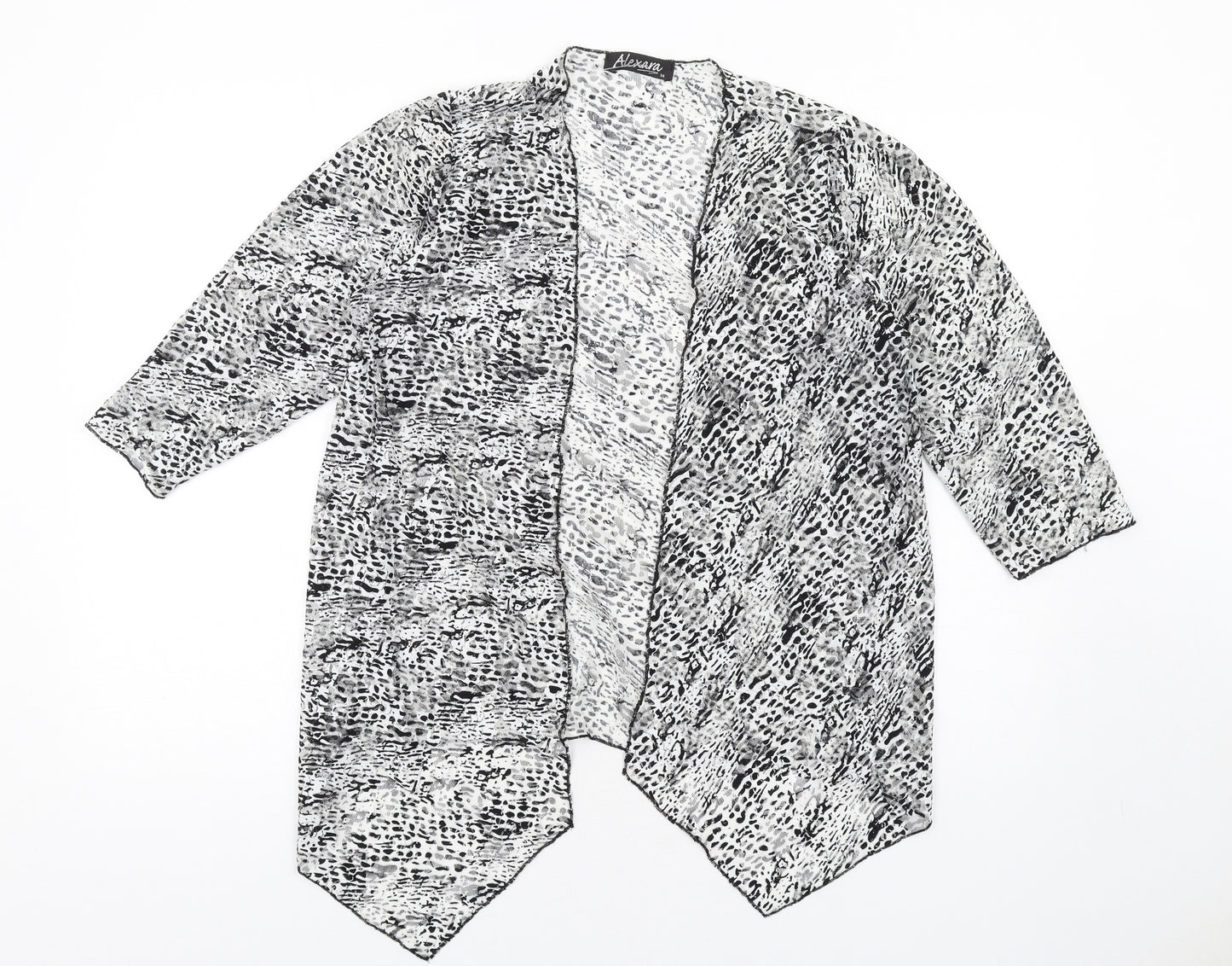 Alexara Womens Black Animal Print Nylon Kimono T-Shirt Size 14 V-Neck