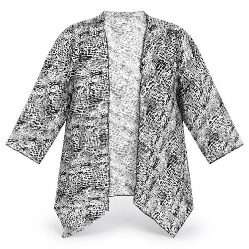 Alexara Womens Black Animal Print Nylon Kimono T-Shirt Size 14 V-Neck
