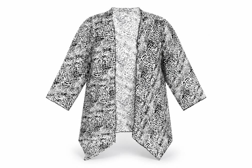 Alexara Womens Black Animal Print Nylon Kimono T-Shirt Size 14 V-Neck
