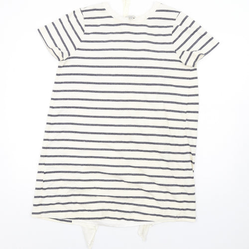 Clu Womens Ivory Striped Cotton T-Shirt Dress Size M Round Neck Pullover