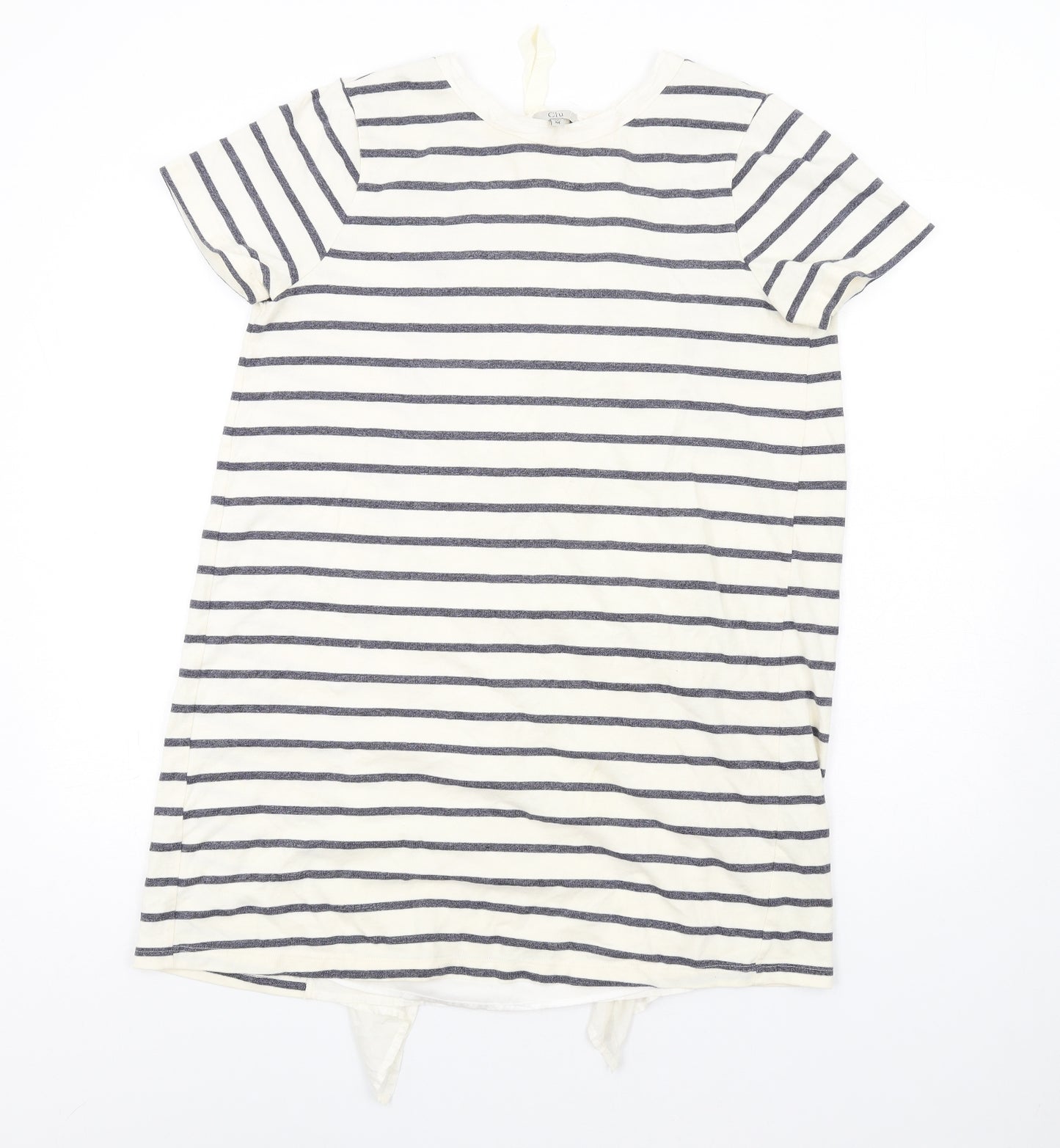 Clu Womens Ivory Striped Cotton T-Shirt Dress Size M Round Neck Pullover