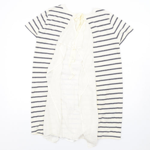 Clu Womens Ivory Striped Cotton T-Shirt Dress Size M Round Neck Pullover