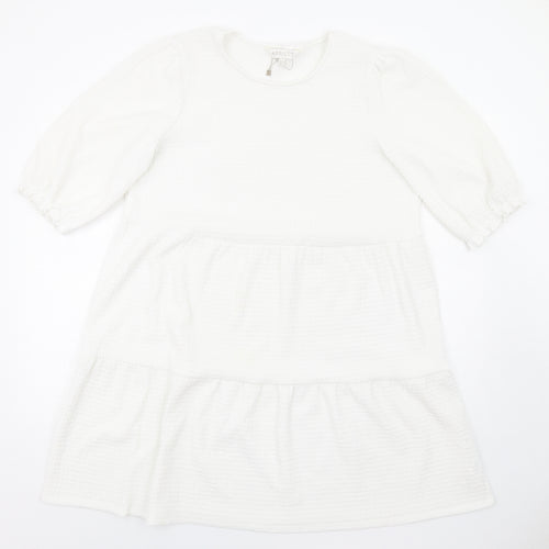 Apricot Womens White Polyester Ball Gown Size 14 Round Neck Pullover