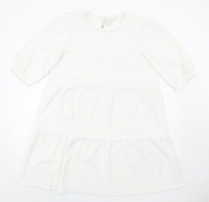 Apricot Womens White Polyester Ball Gown Size 14 Round Neck Pullover