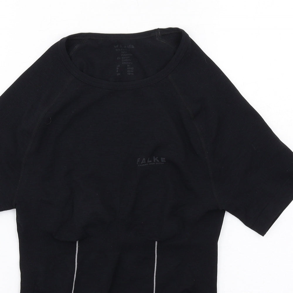 Flake Womens Black Polyamide Basic T-Shirt Size 12 Round Neck Pullover