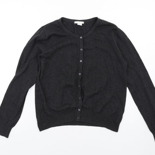 H&M Womens Grey Round Neck Cotton Cardigan Jumper Size M