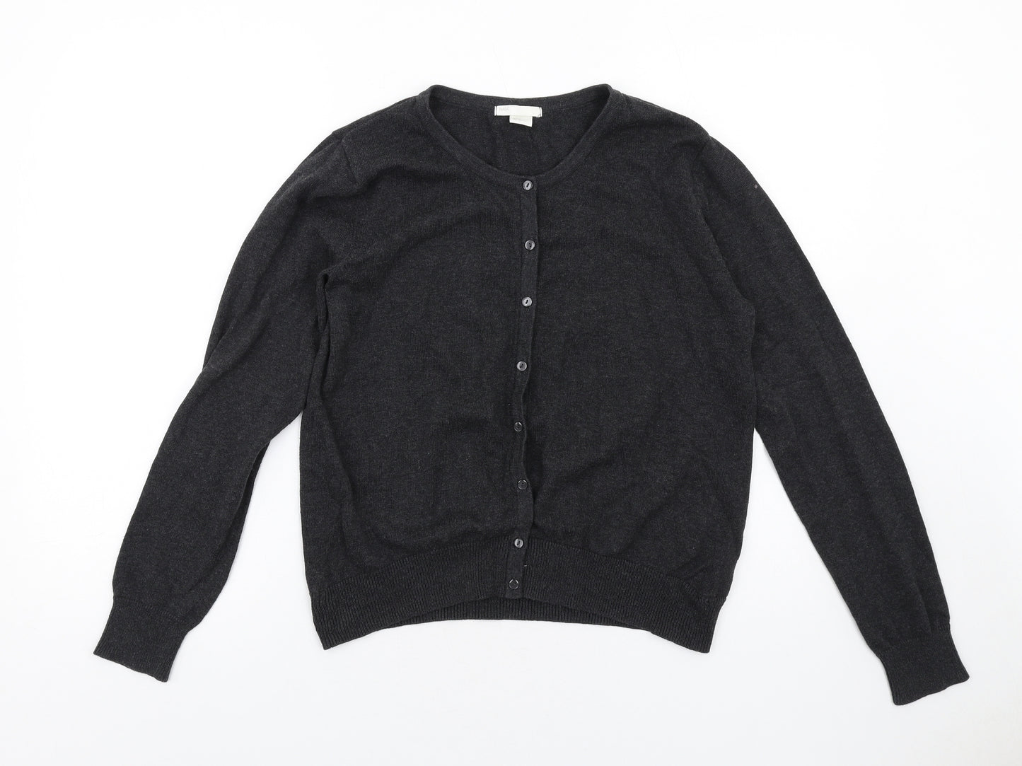 H&M Womens Grey Round Neck Cotton Cardigan Jumper Size M