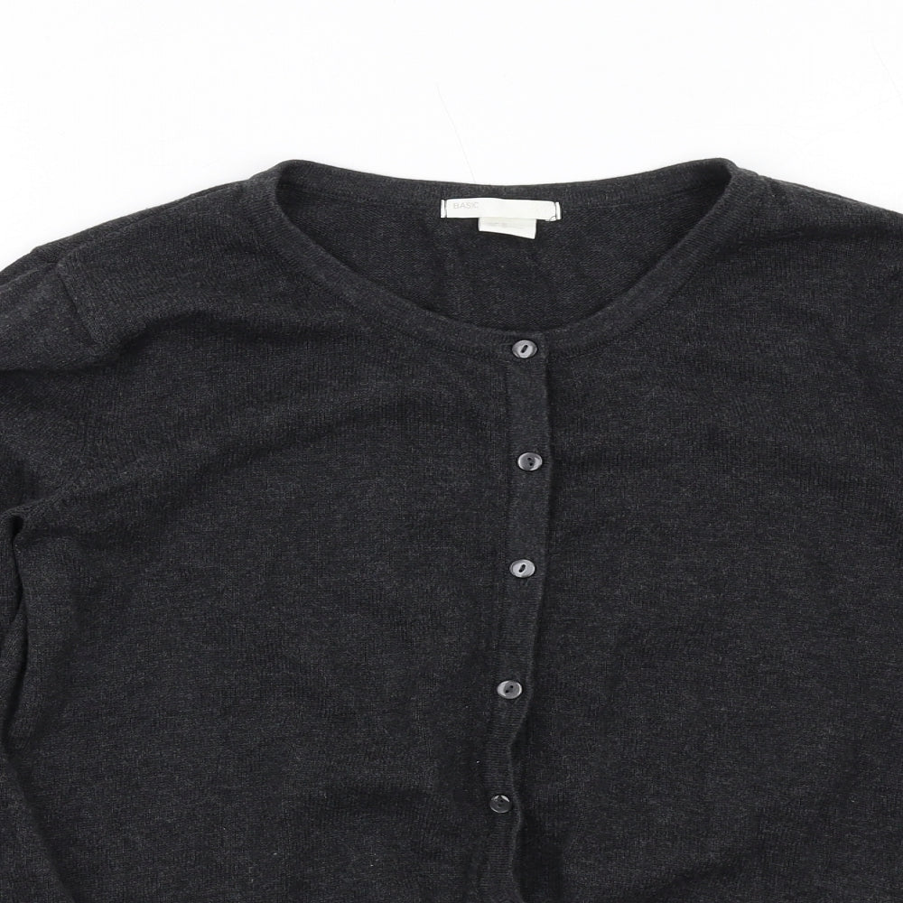 H&M Womens Grey Round Neck Cotton Cardigan Jumper Size M