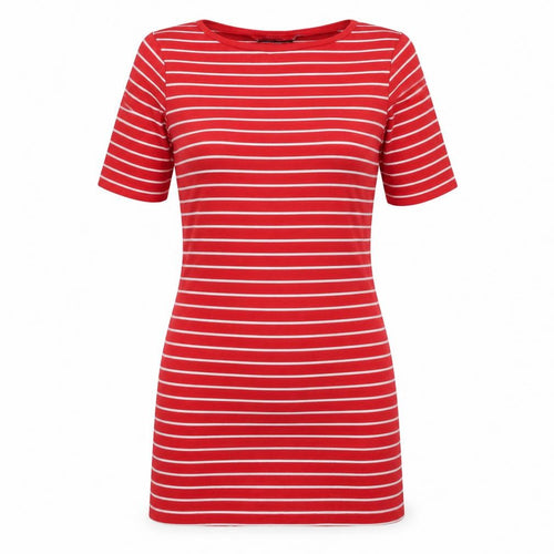 Dorothy Perkins Womens Red Striped Cotton Bodycon Size 12 Boat Neck Pullover