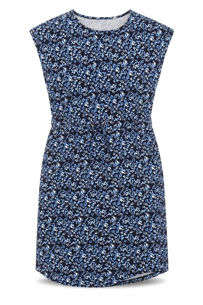 Front view of Baard Angels women’s blue geometric cotton a-line, size UK 14, round neck pullover