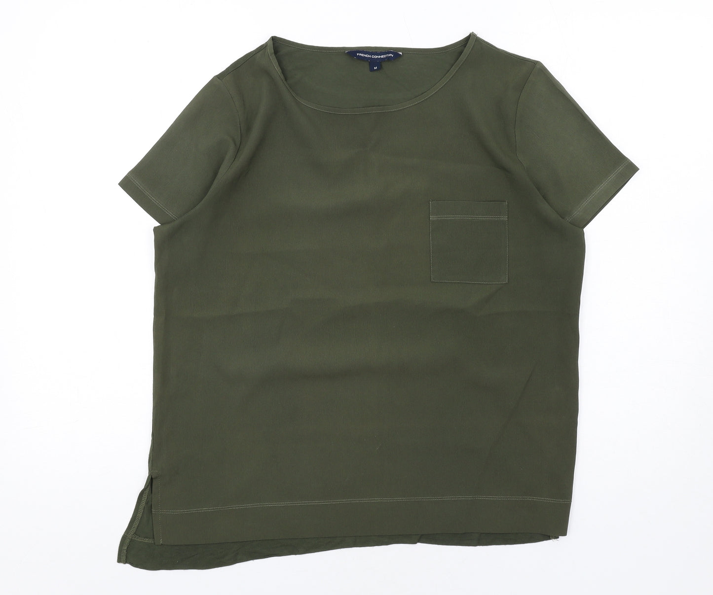 French Connection Womens Green Polyester Basic T-Shirt Size M Round Neck