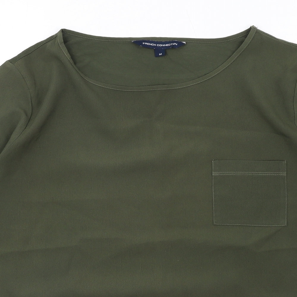 French Connection Womens Green Polyester Basic T-Shirt Size M Round Neck