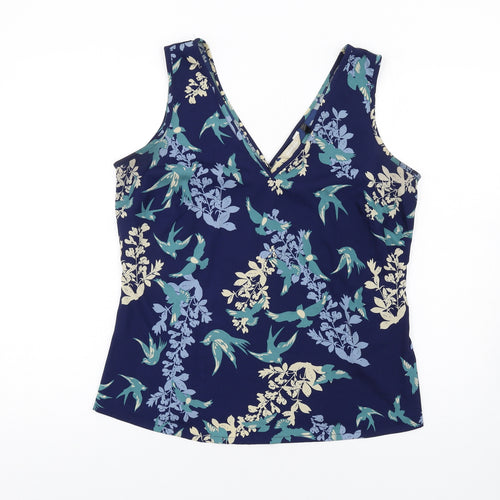 Anthology Womens Blue Floral Polyester Basic Tank Size 16 V-Neck
