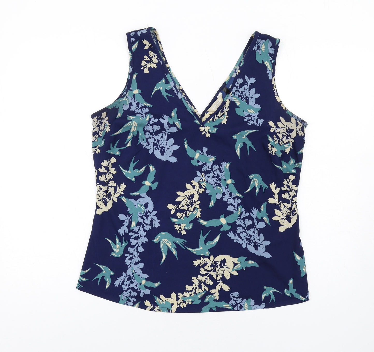 Anthology Womens Blue Floral Polyester Basic Tank Size 16 V-Neck