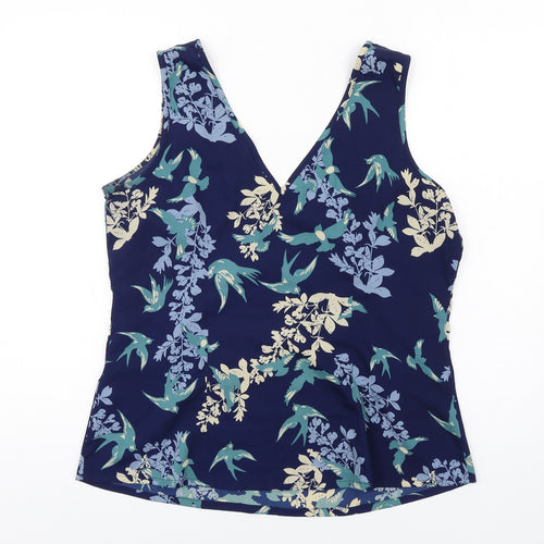 Anthology Womens Blue Floral Polyester Basic Tank Size 16 V-Neck