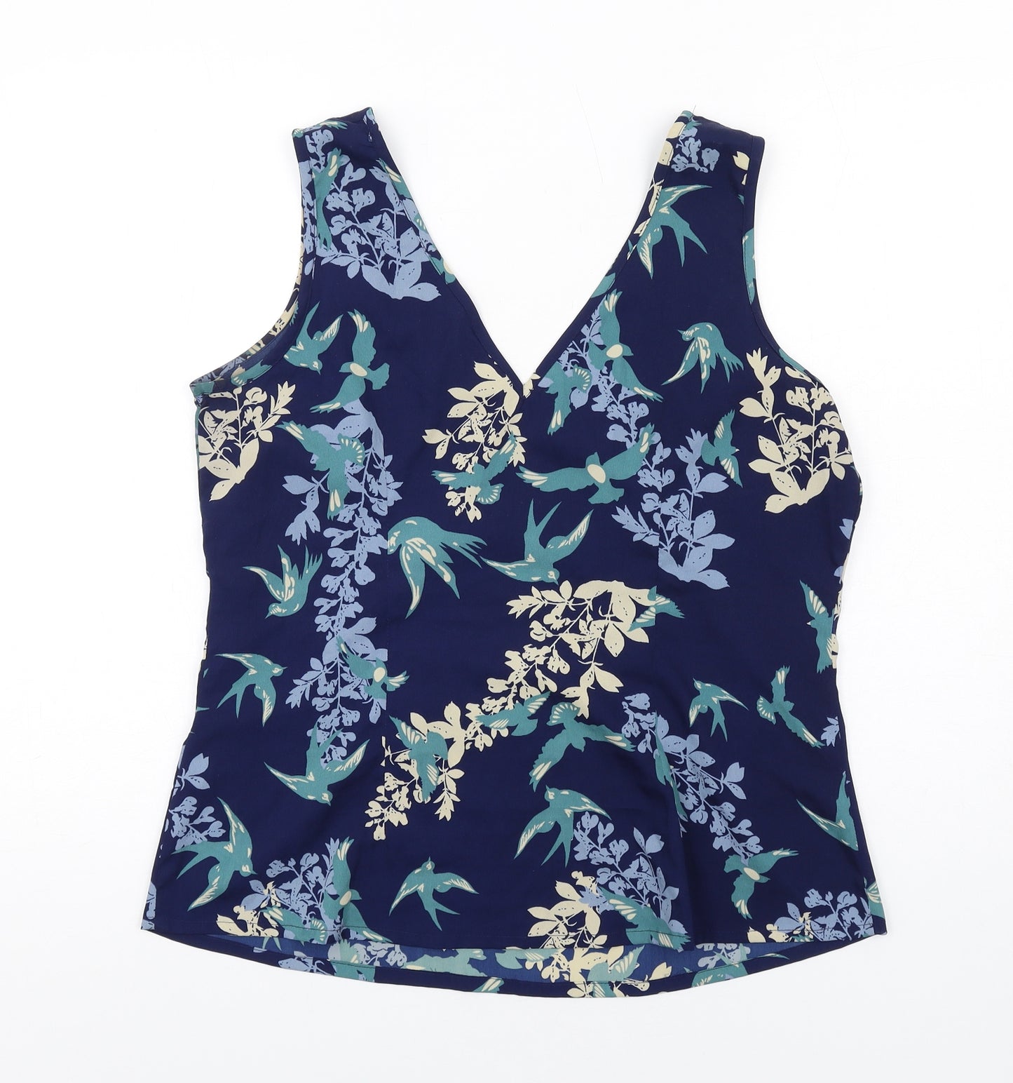 Anthology Womens Blue Floral Polyester Basic Tank Size 16 V-Neck