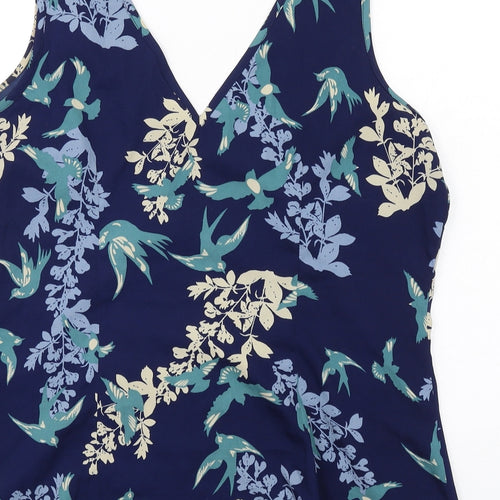 Anthology Womens Blue Floral Polyester Basic Tank Size 16 V-Neck