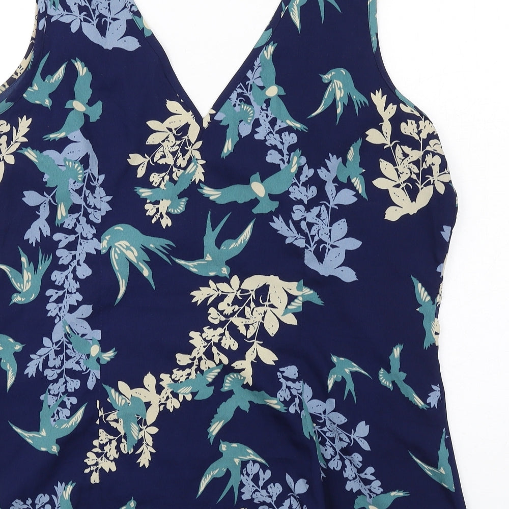 Anthology Womens Blue Floral Polyester Basic Tank Size 16 V-Neck