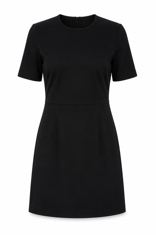 Front view of H&M women’s black polyester a-line, size UK 10, round neck zip