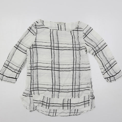 NEXT Womens White Plaid Viscose Basic Blouse Size 10 Boat Neck
