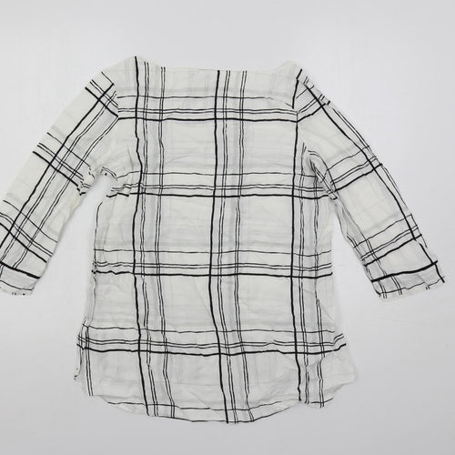 NEXT Womens White Plaid Viscose Basic Blouse Size 10 Boat Neck