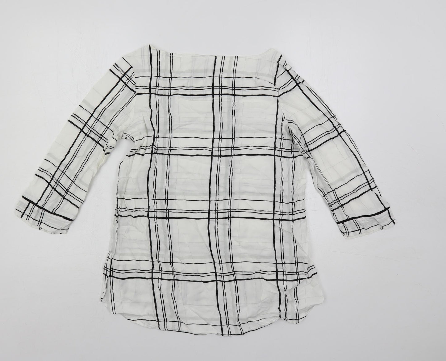 NEXT Womens White Plaid Viscose Basic Blouse Size 10 Boat Neck