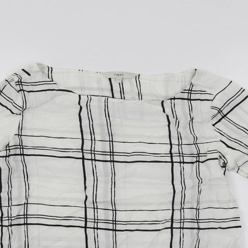 NEXT Womens White Plaid Viscose Basic Blouse Size 10 Boat Neck