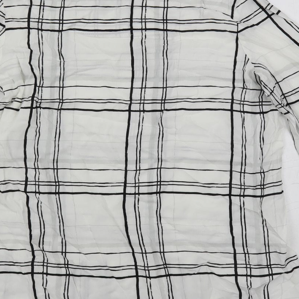 NEXT Womens White Plaid Viscose Basic Blouse Size 10 Boat Neck
