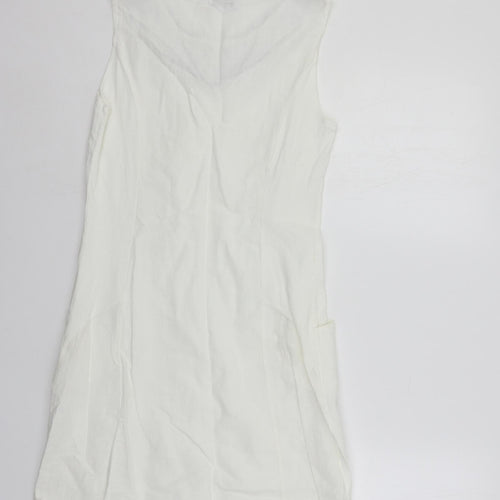 d.e.c.k. By Decollage Womens White Linen Shift Size 10 Boat Neck Pullover - Embellished Neckline