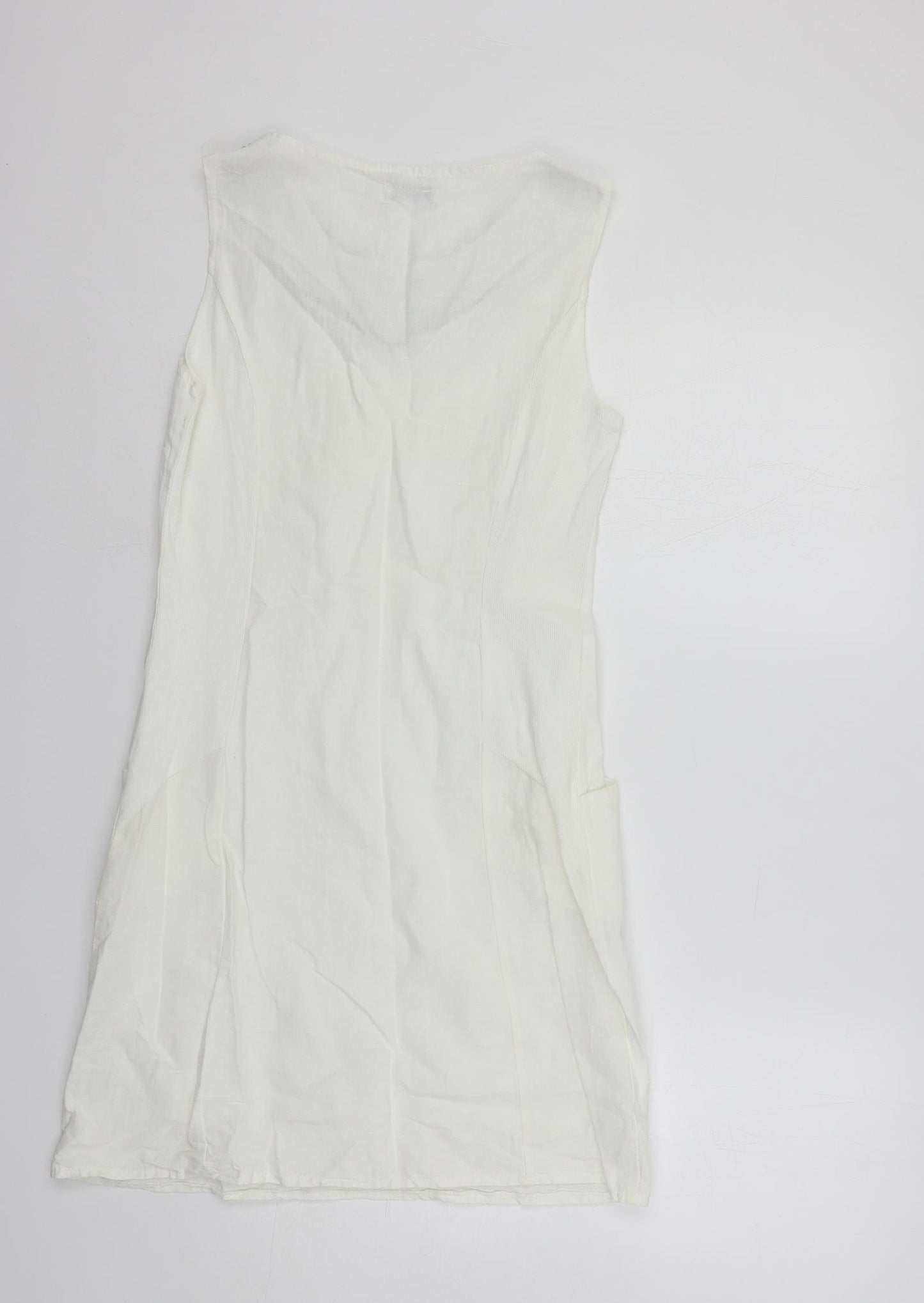 d.e.c.k. By Decollage Womens White Linen Shift Size 10 Boat Neck Pullover - Embellished Neckline