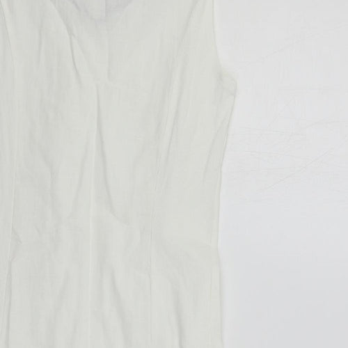 d.e.c.k. By Decollage Womens White Linen Shift Size 10 Boat Neck Pullover - Embellished Neckline