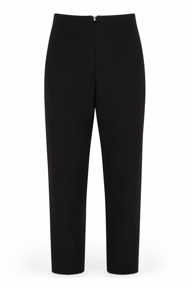 Front view of H&M women’s black polyester trousers, size XS, 28-inch leg regular zip