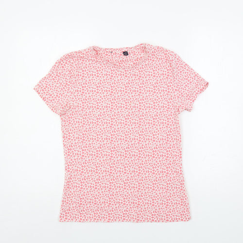 Marks and Spencer Womens Pink Floral Cotton Basic T-Shirt Size 12 Crew Neck