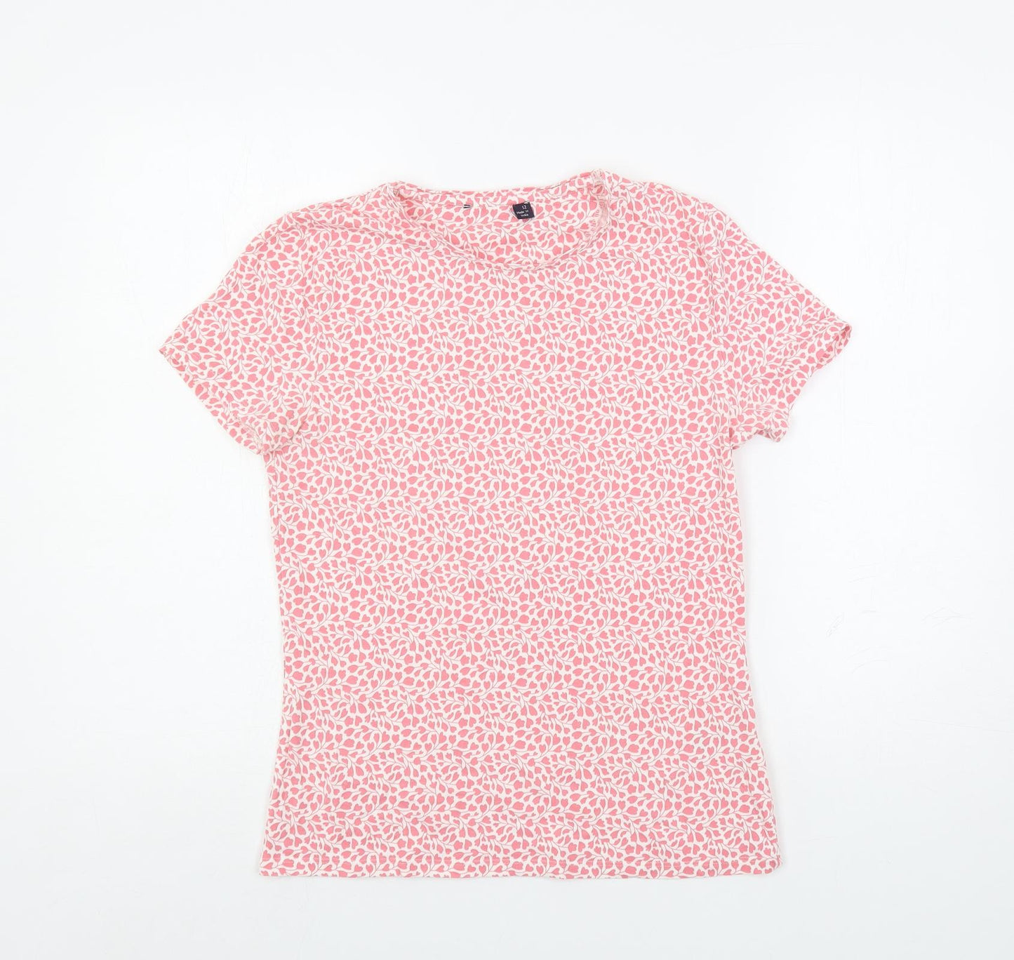 Marks and Spencer Womens Pink Floral Cotton Basic T-Shirt Size 12 Crew Neck