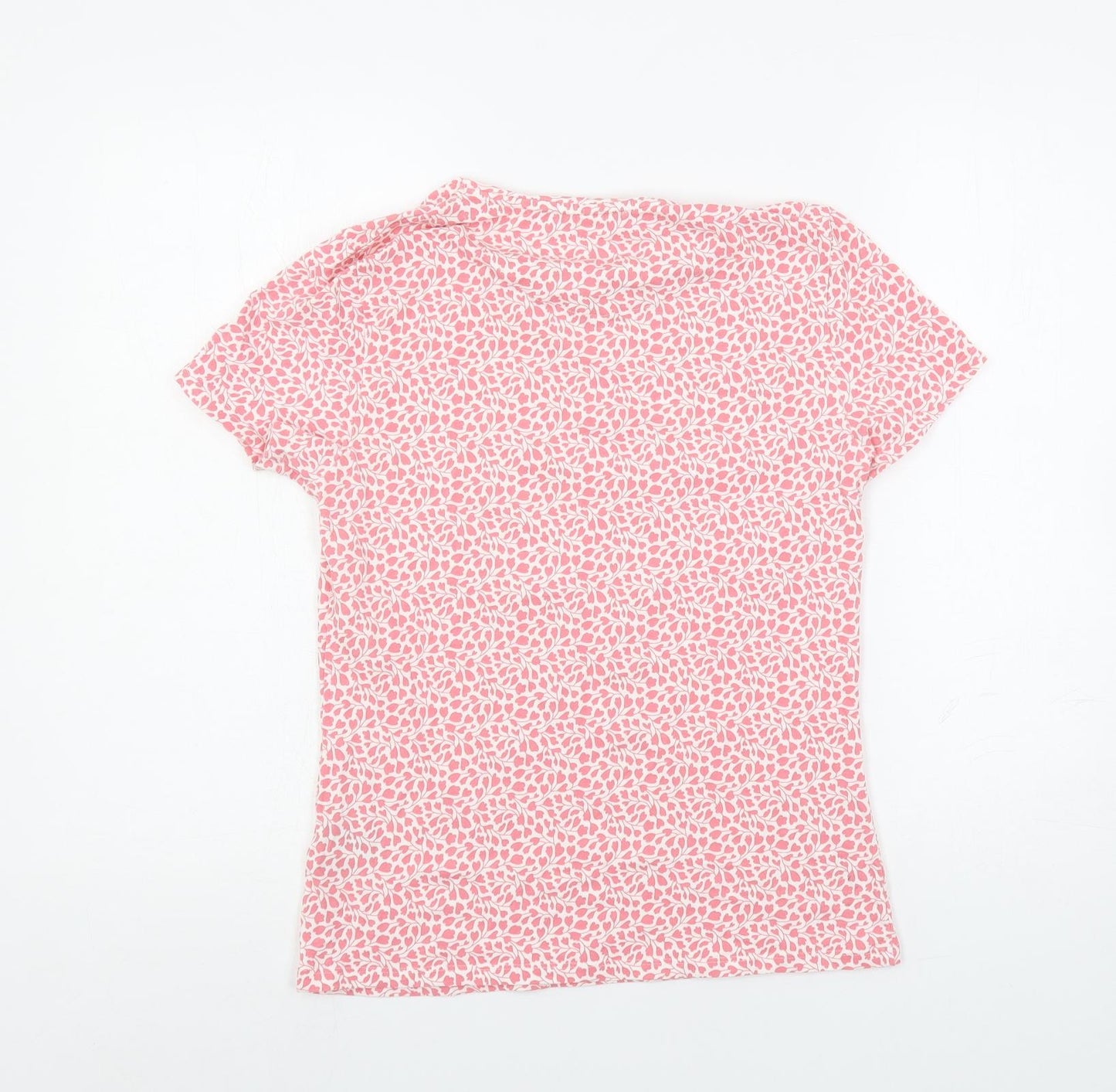 Marks and Spencer Womens Pink Floral Cotton Basic T-Shirt Size 12 Crew Neck