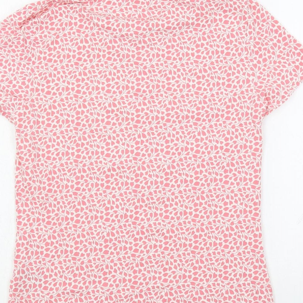 Marks and Spencer Womens Pink Floral Cotton Basic T-Shirt Size 12 Crew Neck