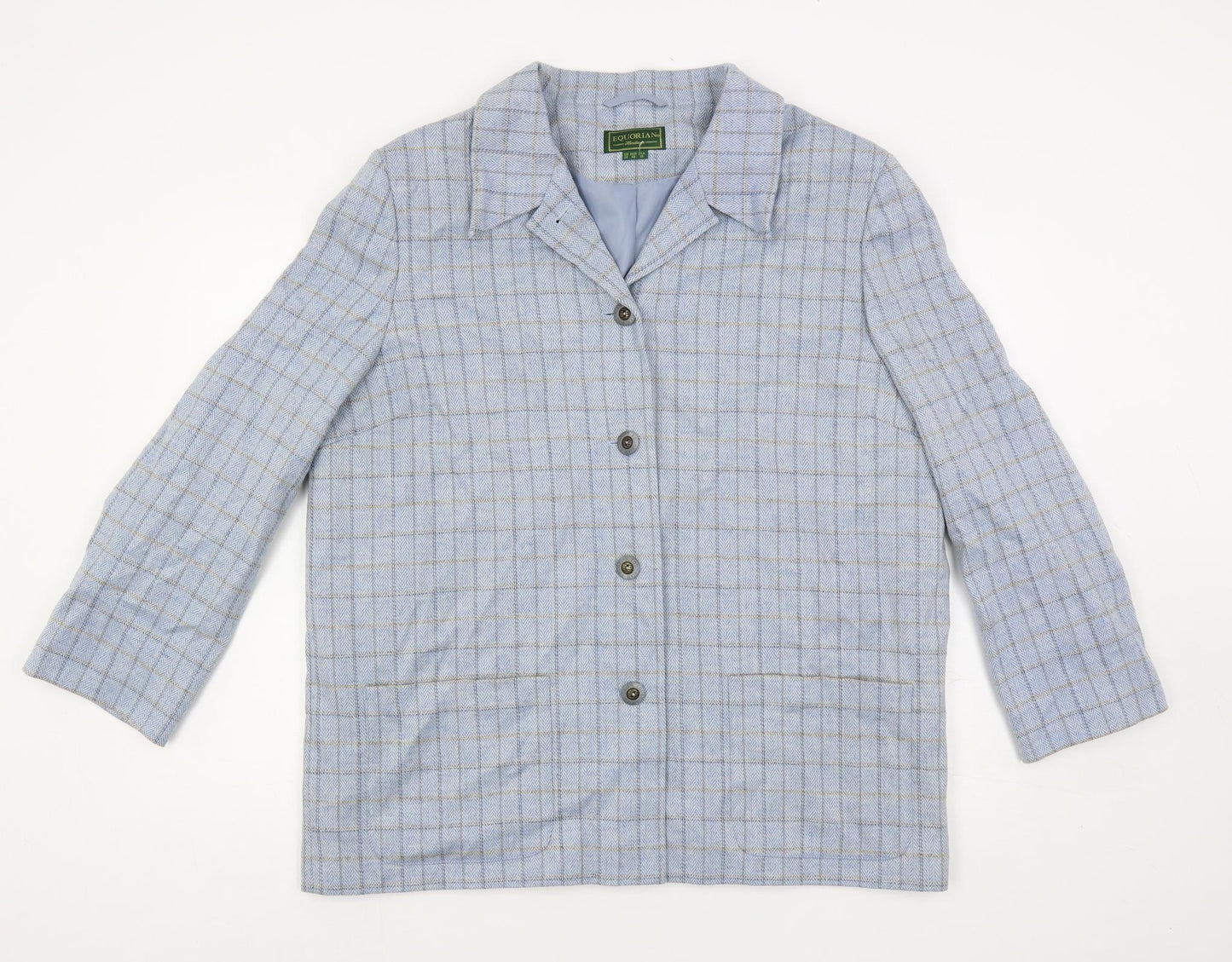 Equorian Womens Blue Plaid Jacket Blazer Size 20 Button